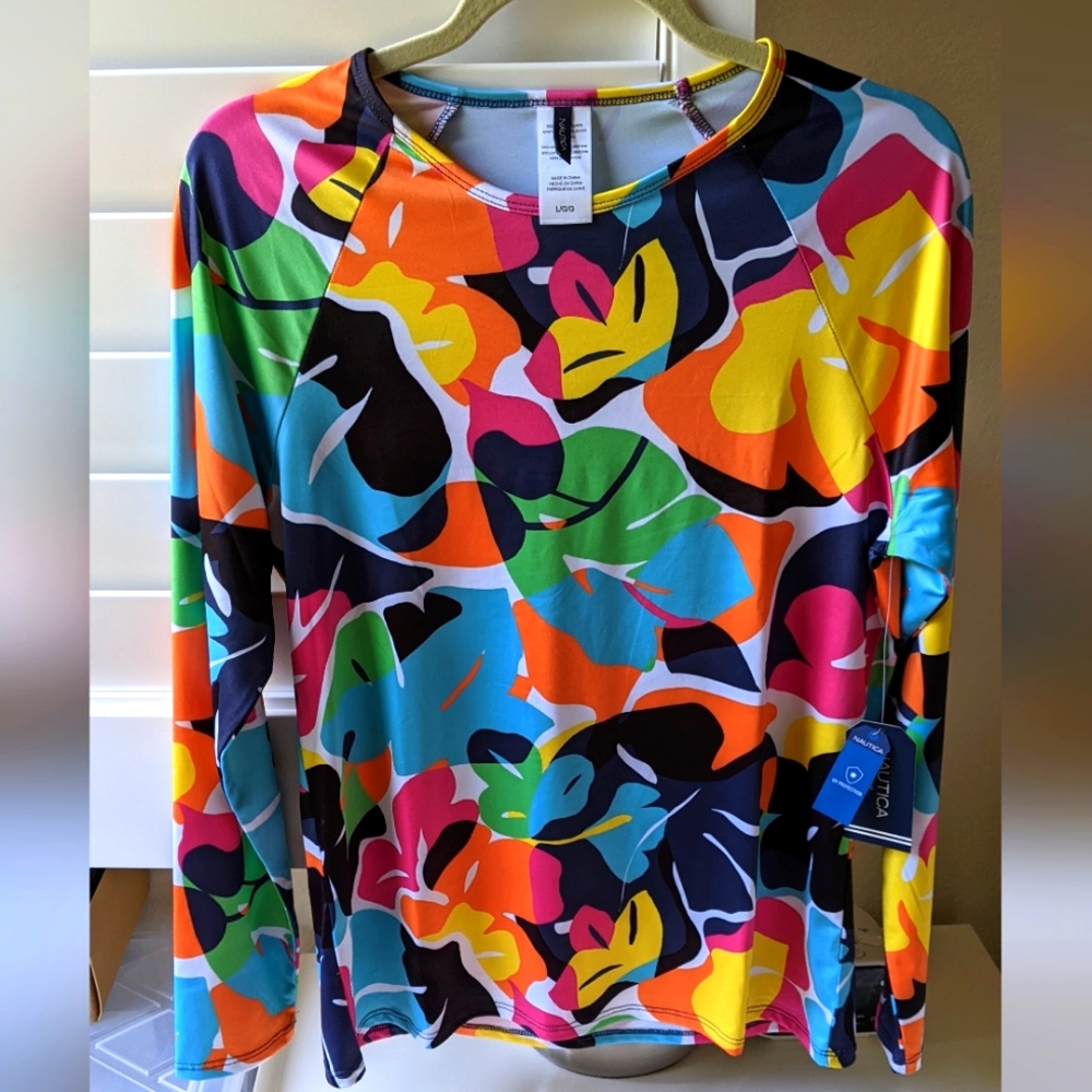 💛NWT NAUTICA WOMEN'S LONG SLEEVE RASH GUARD UPF 30+ UV SUN PROTECTION
